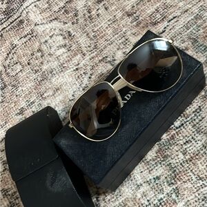Prada Black and Gold Aviator Sunglasses